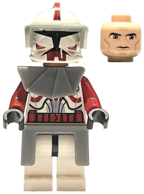 Clone Trooper Commander Fox, Coruscant Guard "Phase 1" - Dark Bluish Gray Visor, Pauldron, and Kama, Large Eyes, with Solid Light Bluish Gray Semicircle above Belt at HM Tiny hairline on torso