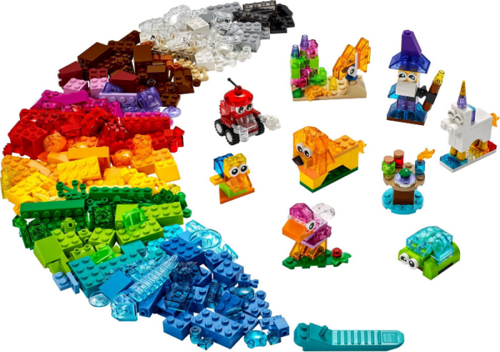 LEGO Classic Creative Transparent Bricks Building Set 11013 with Wizard and Anim
