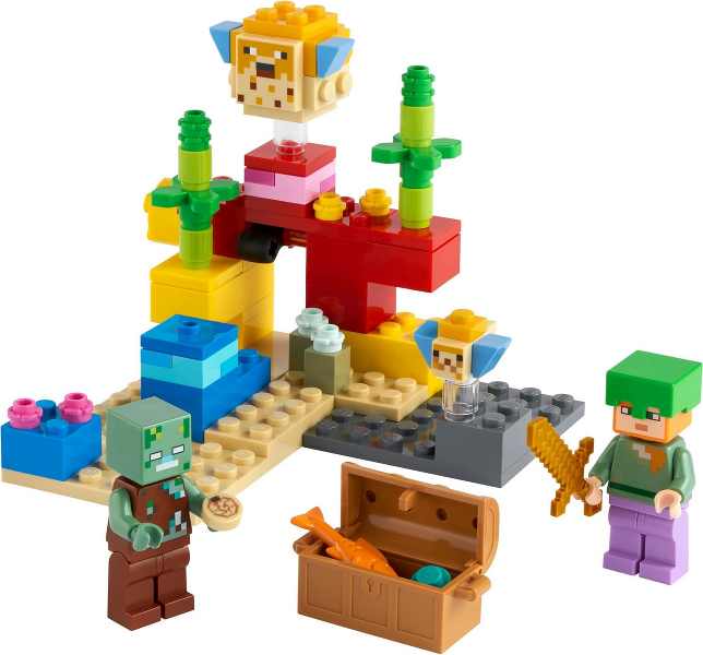 LEGO Minecraft The Coral Reef 21164 Building Toy with Alex 2 Brick-Built Puffer